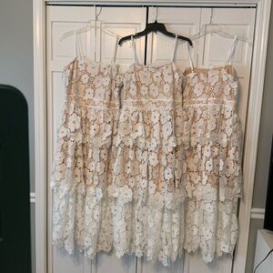 Just Me White & Nude Floral Lace Tiered Sleeveless Midi Dress